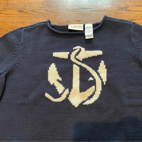 Vintage Liz Claiborne Navy Blue Anchor Sweater - Picture 5 of 14